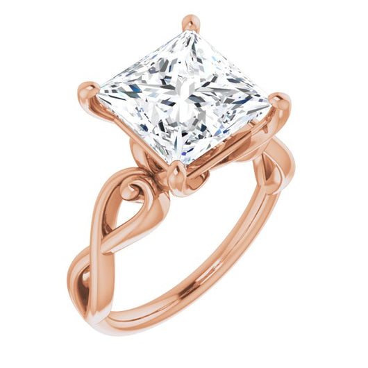 10K Rose Gold Customizable Princess/Square Cut Solitaire Design with Tapered Infinity-symbol Split-band