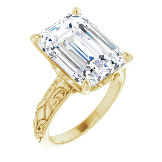 10K Yellow Gold Customizable Emerald/Radiant Cut Solitaire featuring Delicate Metal Scrollwork