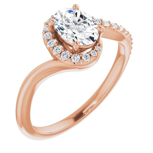 10K Rose Gold Customizable Oval Cut Design with Swooping Pavé Bypass Band