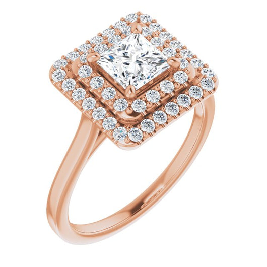 10K Rose Gold Customizable Cathedral-set Princess/Square Cut Design with Double Halo