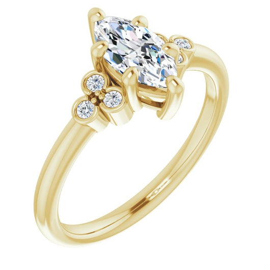 14K Yellow Gold Customizable 7-stone Marquise Cut Center with Round-Bezel Side Stones