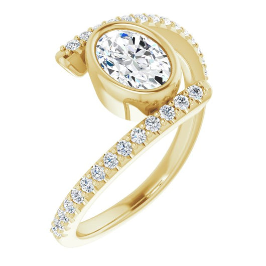 10K Yellow Gold Customizable Bezel-set Oval Cut Design with Bypass Pavé Band