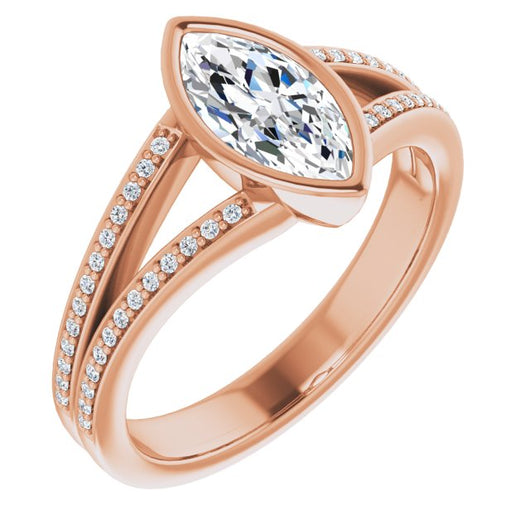 10K Rose Gold Customizable Bezel-set Marquise Cut Design with Split Shared Prong Band