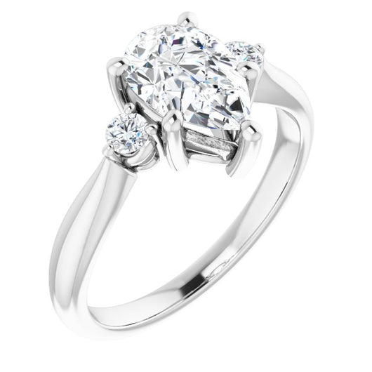 10K White Gold Customizable 3-stone Pear Cut Design with Twin Petite Round Accents