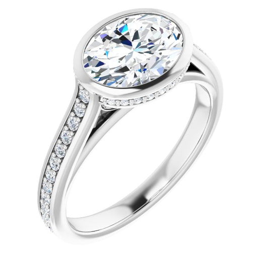 10K White Gold Customizable Cathedral-Bezel Oval Cut Design with Under Halo and Shared Prong Band