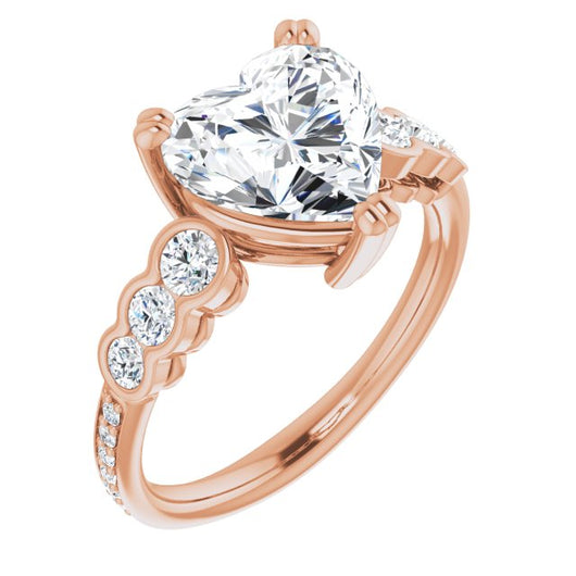 10K Rose Gold Customizable Heart Cut 7-stone Style Enhanced with Bezel Accents and Shared Prong Band