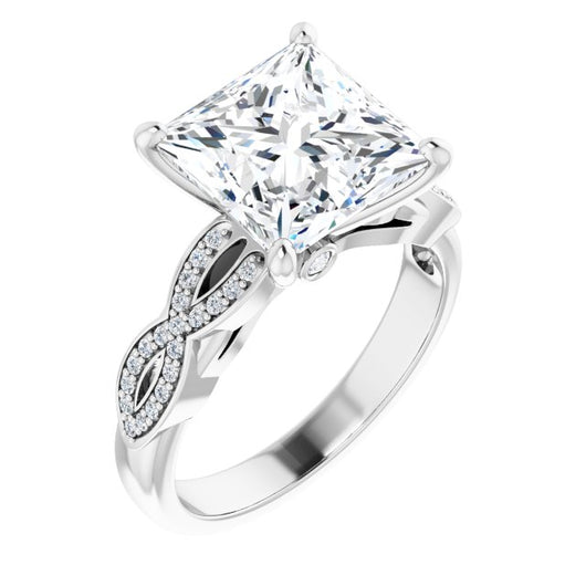 10K White Gold Customizable Princess/Square Cut Design featuring Infinity Pavé Band and Round-Bezel Peekaboos