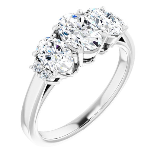 10K White Gold Customizable Triple Oval Cut Design with Quad Vertical-Oriented Round Accents