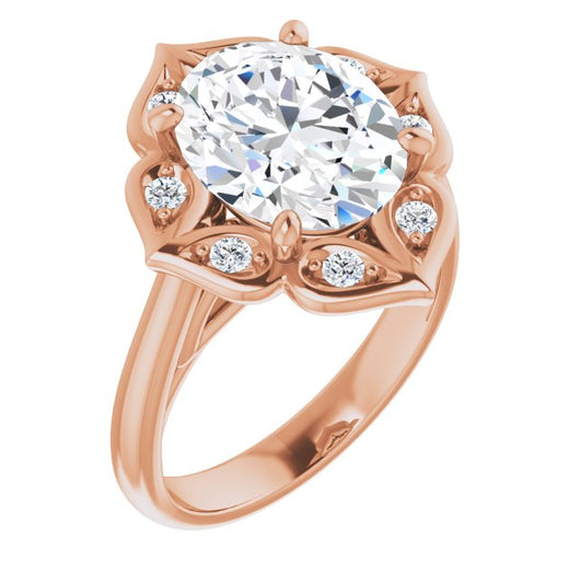 10K Rose Gold Customizable Cathedral-raised Oval Cut Design with Star Halo & Round-Bezel Peekaboo Accents