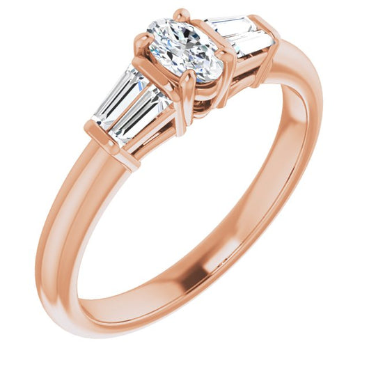 10K Rose Gold Customizable 5-stone Oval Cut Style with Quad Tapered Baguettes