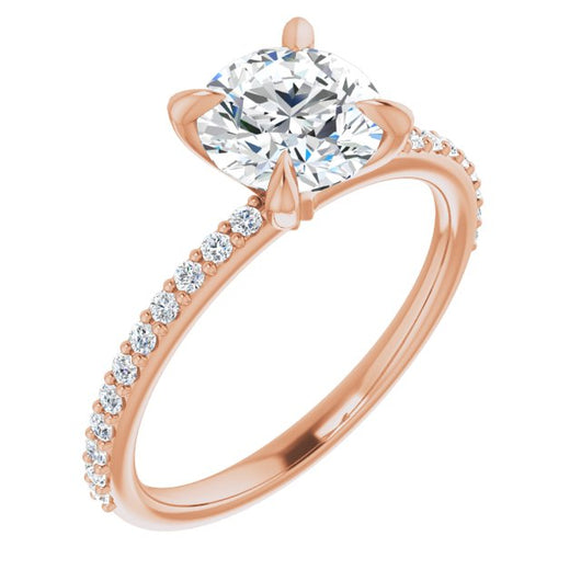 10K Rose Gold Customizable Round Cut Style with Delicate Pavé Band