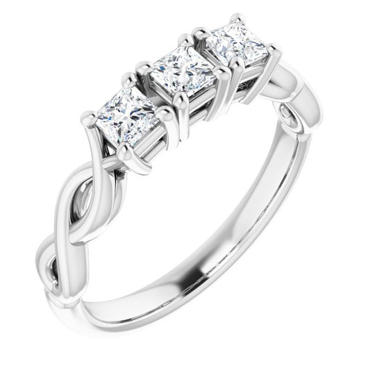 10K White Gold Customizable Triple Princess/Square Cut Design with Twisting Infinity Split Band