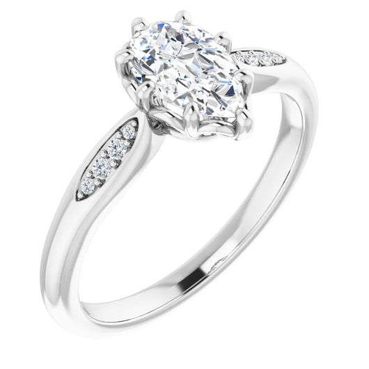 10K White Gold Customizable 9-stone Pear Cut Design with 8-prong Decorative Basket & Round Cut Side Stones