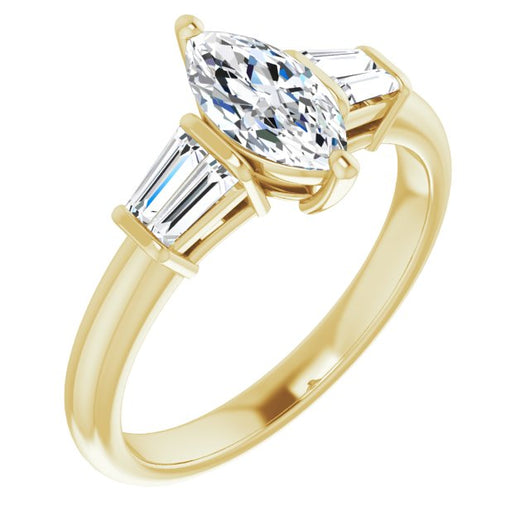 10K Yellow Gold Customizable 5-stone Marquise Cut Style with Quad Tapered Baguettes