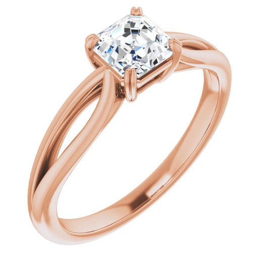 10K Rose Gold Customizable Asscher Cut Solitaire with Wide-Split Band