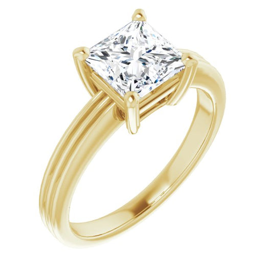 10K Yellow Gold Customizable Princess/Square Cut Solitaire with Double-Grooved Band