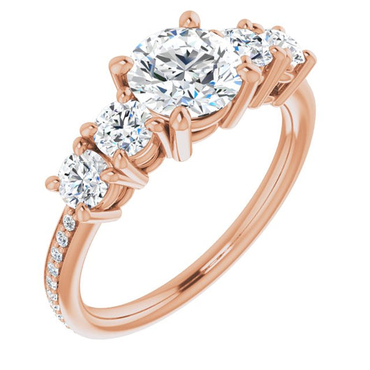 10K Rose Gold Customizable 5-stone Round Cut Design Enhanced with Accented Band