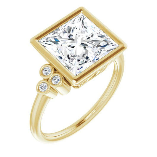 10K Yellow Gold Customizable 7-stone Princess/Square Cut Style with Triple Round-Bezel Accent Cluster Each Side