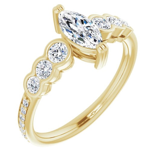 10K Yellow Gold Customizable Marquise Cut 7-stone Style Enhanced with Bezel Accents and Shared Prong Band