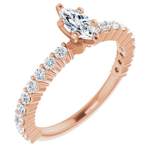 10K Rose Gold Customizable 8-prong Marquise Cut Design with Thin, Stackable Pav? Band