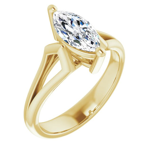 10K Yellow Gold Customizable Cathedral-Raised Marquise Cut Solitaire with Angular Chevron Split Band