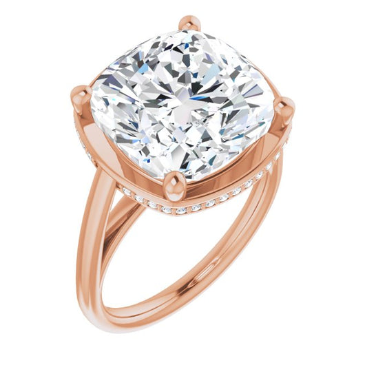 10K Rose Gold Customizable Super-Cathedral Cushion Cut Design with Hidden-stone Under-halo Trellis