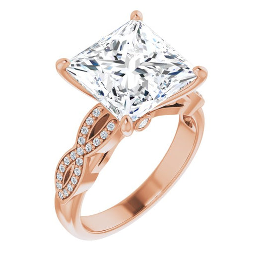 10K Rose Gold Customizable Princess/Square Cut Design featuring Infinity Pavé Band and Round-Bezel Peekaboos