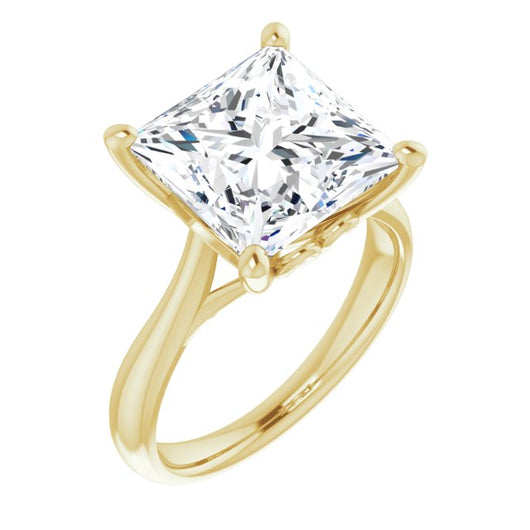 10K Yellow Gold Customizable Princess/Square Cut Solitaire with Decorative Prongs & Tapered Band