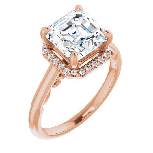 10K Rose Gold Customizable Cathedral-Halo Asscher Cut Style featuring Sculptural Trellis