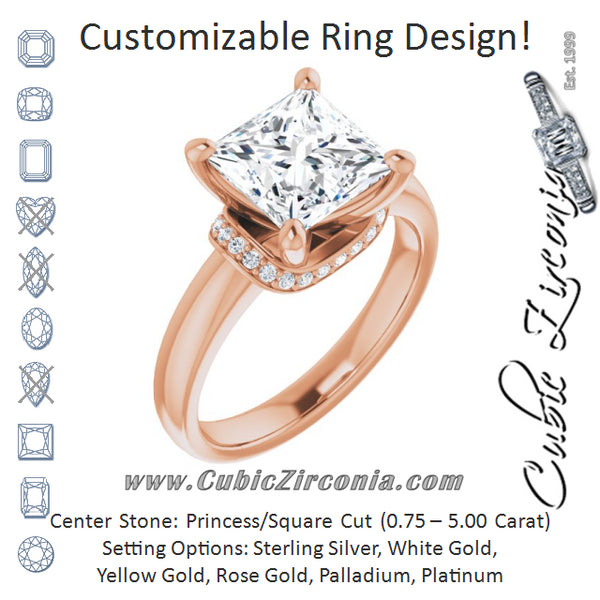 Cubic Zirconia Engagement Ring- The Jennifer Elena (Customizable Princess/Square Cut Style featuring Saddle-shaped Under Halo)