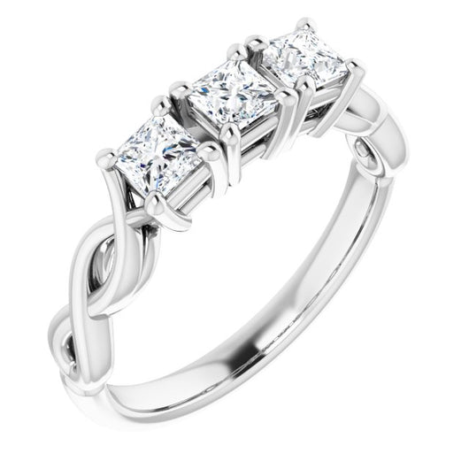 10K White Gold Customizable Triple Princess/Square Cut Design with Twisting Infinity Split Band