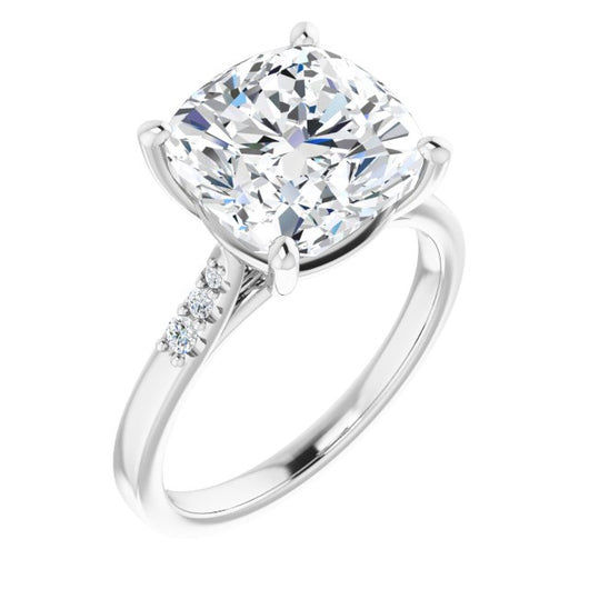 10K White Gold Customizable 7-stone Cushion Cut Cathedral Style with Triple Graduated Round Cut Side Stones