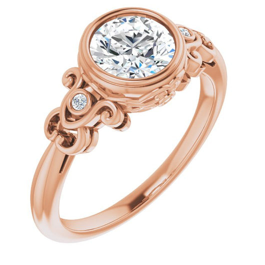 10K Rose Gold Customizable 5-stone Design with Round Cut Center and Quad Round-Bezel Accents