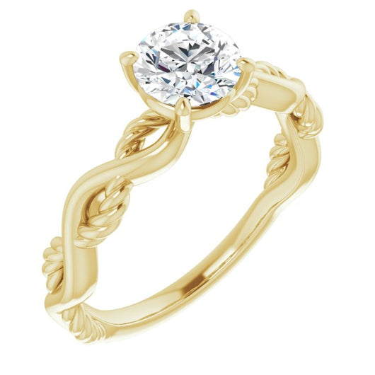 10K Yellow Gold Customizable Round Cut Solitaire with Twisting Split Band