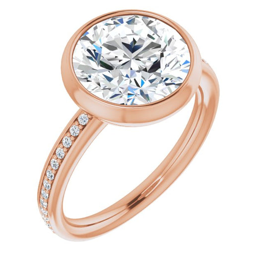 10K Rose Gold Customizable Bezel-Set Round Cut Center with Thin Shared Prong Band