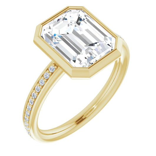 10K Yellow Gold Customizable Bezel-Set Emerald/Radiant Cut Center with Thin Shared Prong Band