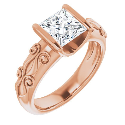 10K Rose Gold Customizable Bar-set Princess/Square Cut Setting featuring Organic Band