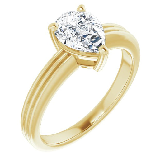 10K Yellow Gold Customizable Pear Cut Solitaire with Double-Grooved Band