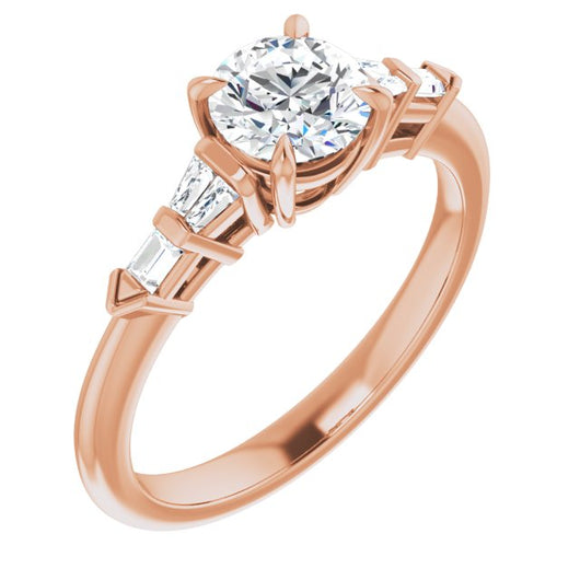 10K Rose Gold Customizable 7-stone Design with Round Cut Center and Baguette Accents