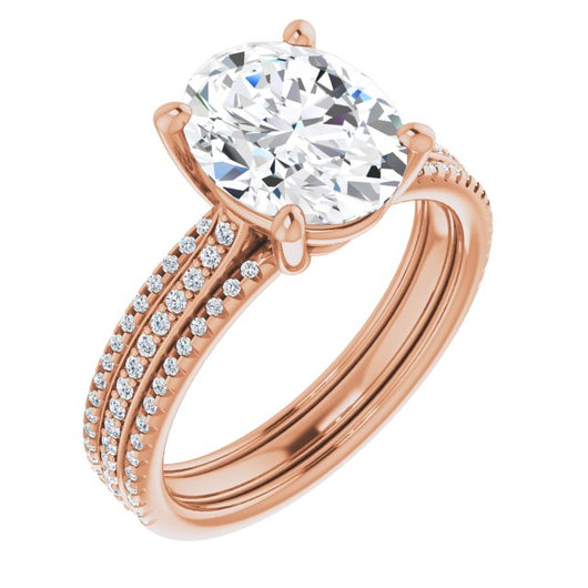 10K Rose Gold Customizable Oval Cut Center with Wide Pavé Accented Band