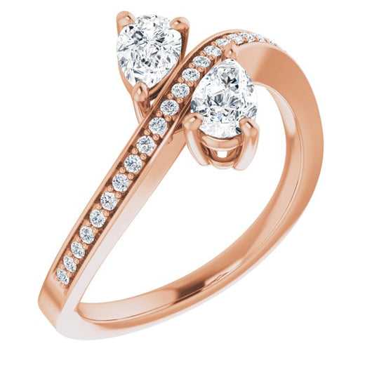 10K Rose Gold Customizable 2-stone Pear Cut Bypass Design with Thin Twisting Shared Prong Band