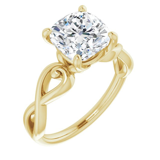 10K Yellow Gold Customizable Cushion Cut Solitaire Design with Tapered Infinity-symbol Split-band