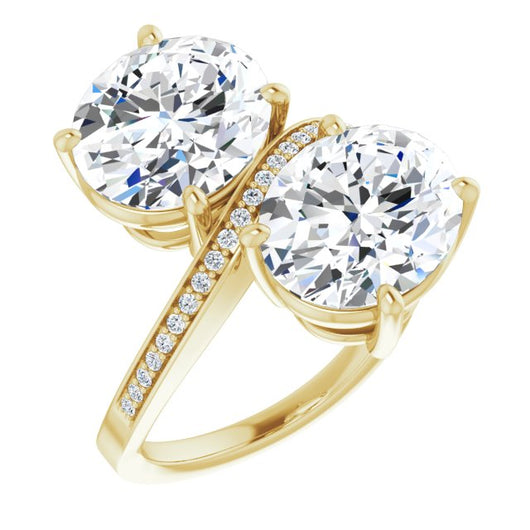 10K Yellow Gold Customizable 2-stone Oval Cut Bypass Design with Thin Twisting Shared Prong Band