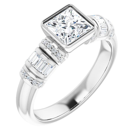 10K White Gold Customizable Bezel-set Princess/Square Cut Setting with Wide Sleeve-Accented Band