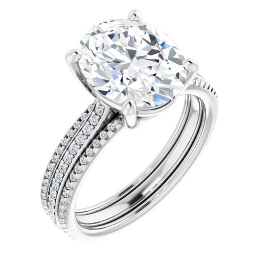 10K White Gold Customizable Oval Cut Center with Wide Pavé Accented Band