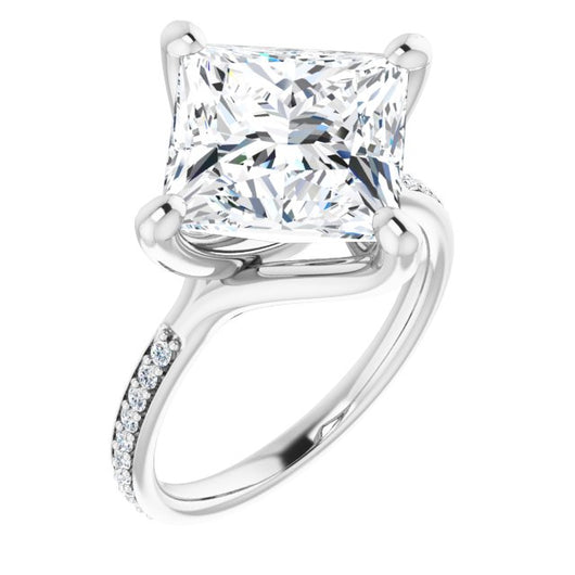 10K White Gold Customizable Princess/Square Cut Design featuring Thin Band and Shared-Prong Round Accents