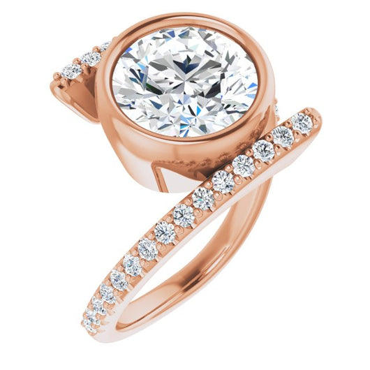 10K Rose Gold Customizable Bezel-set Round Cut Design with Bypass Pavé Band