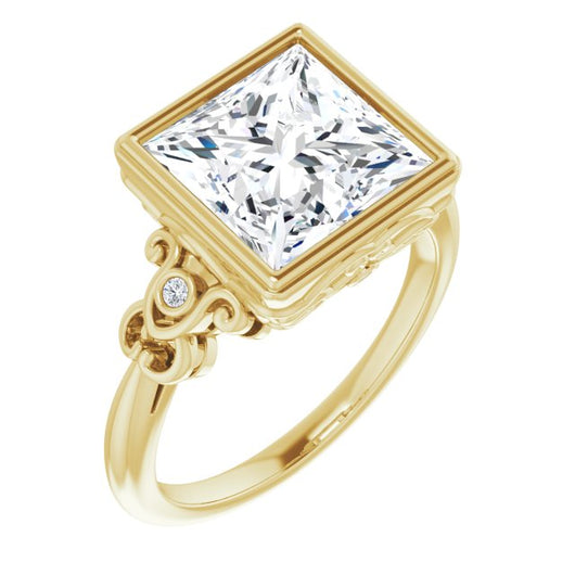 10K Yellow Gold Customizable 5-stone Design with Princess/Square Cut Center and Quad Round-Bezel Accents