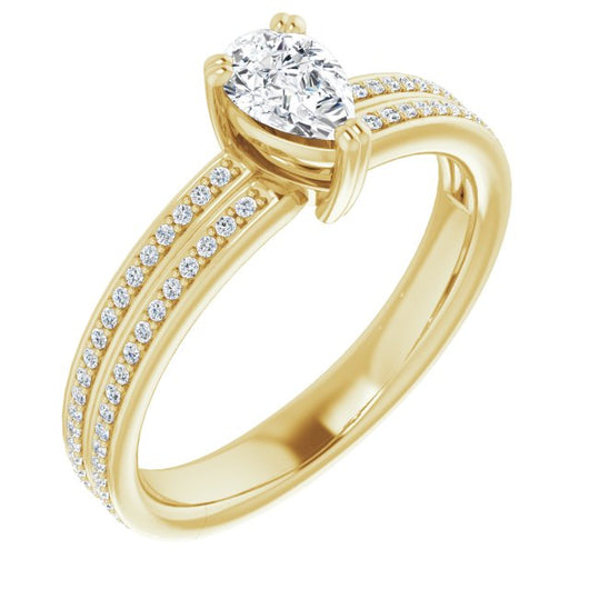 10K Yellow Gold Customizable Pear Cut Center with 100-stone* "Waterfall" Pavé Split Band