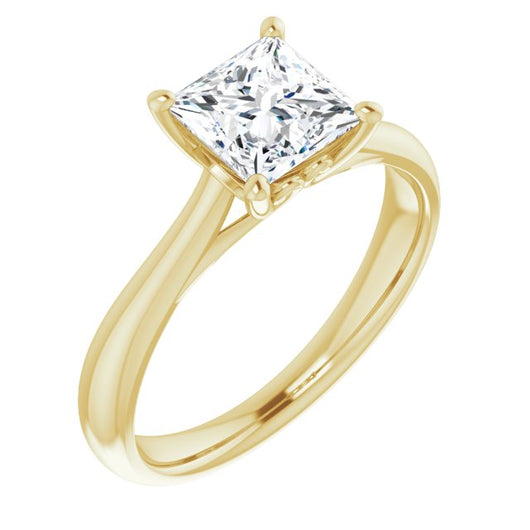 10K Yellow Gold Customizable Princess/Square Cut Solitaire with Decorative Prongs & Tapered Band